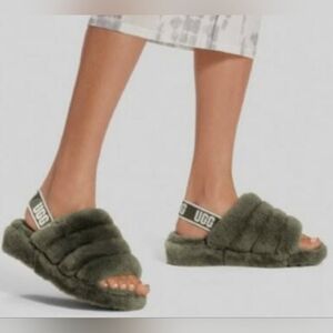 UGG Wmns Fluff Yeah Slides 'Burnt Olive' Size 8 Used Excellent